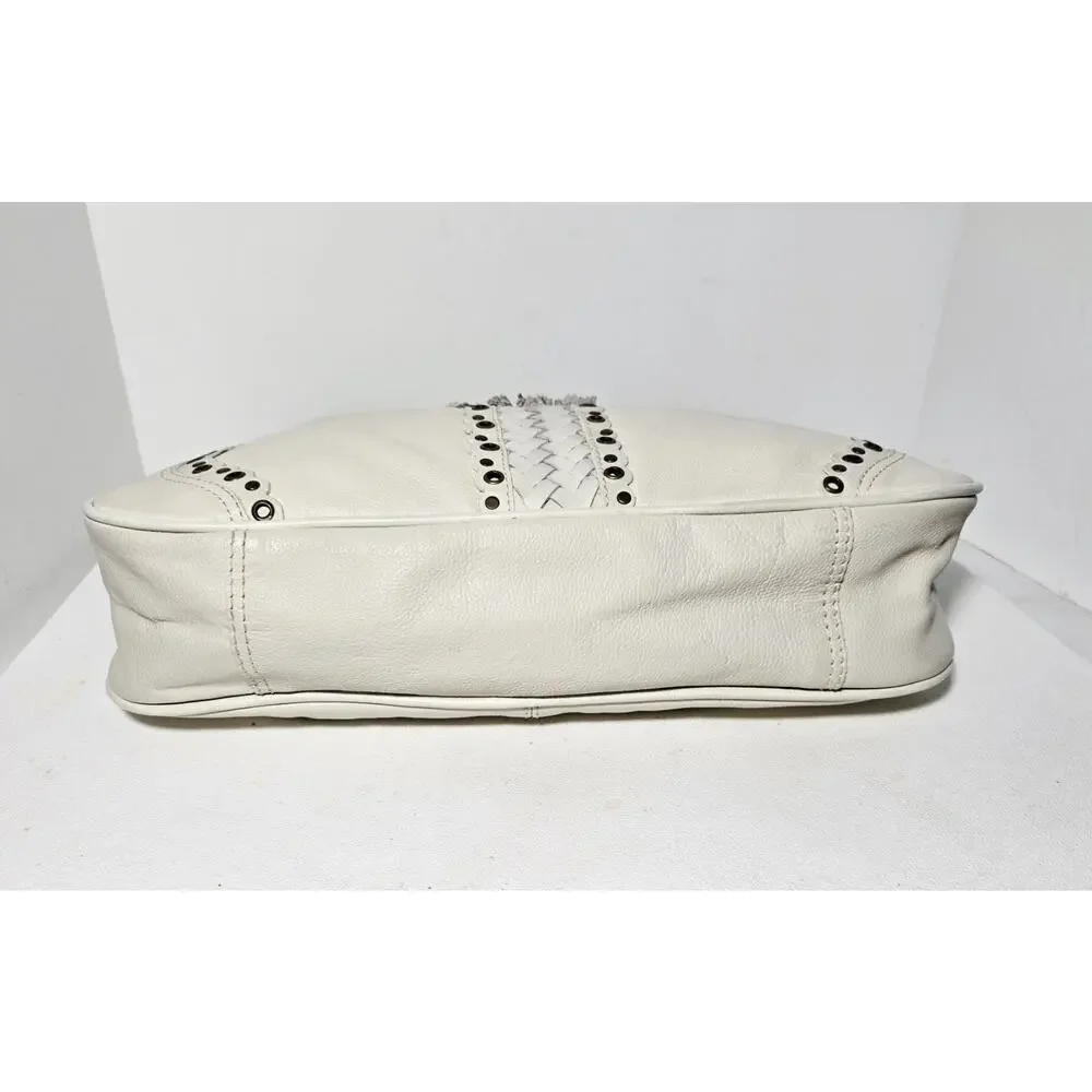 Wilsons Leather Hobo/Shoulder Bag Bronze Studs with Tassels Cream Purse Handbag